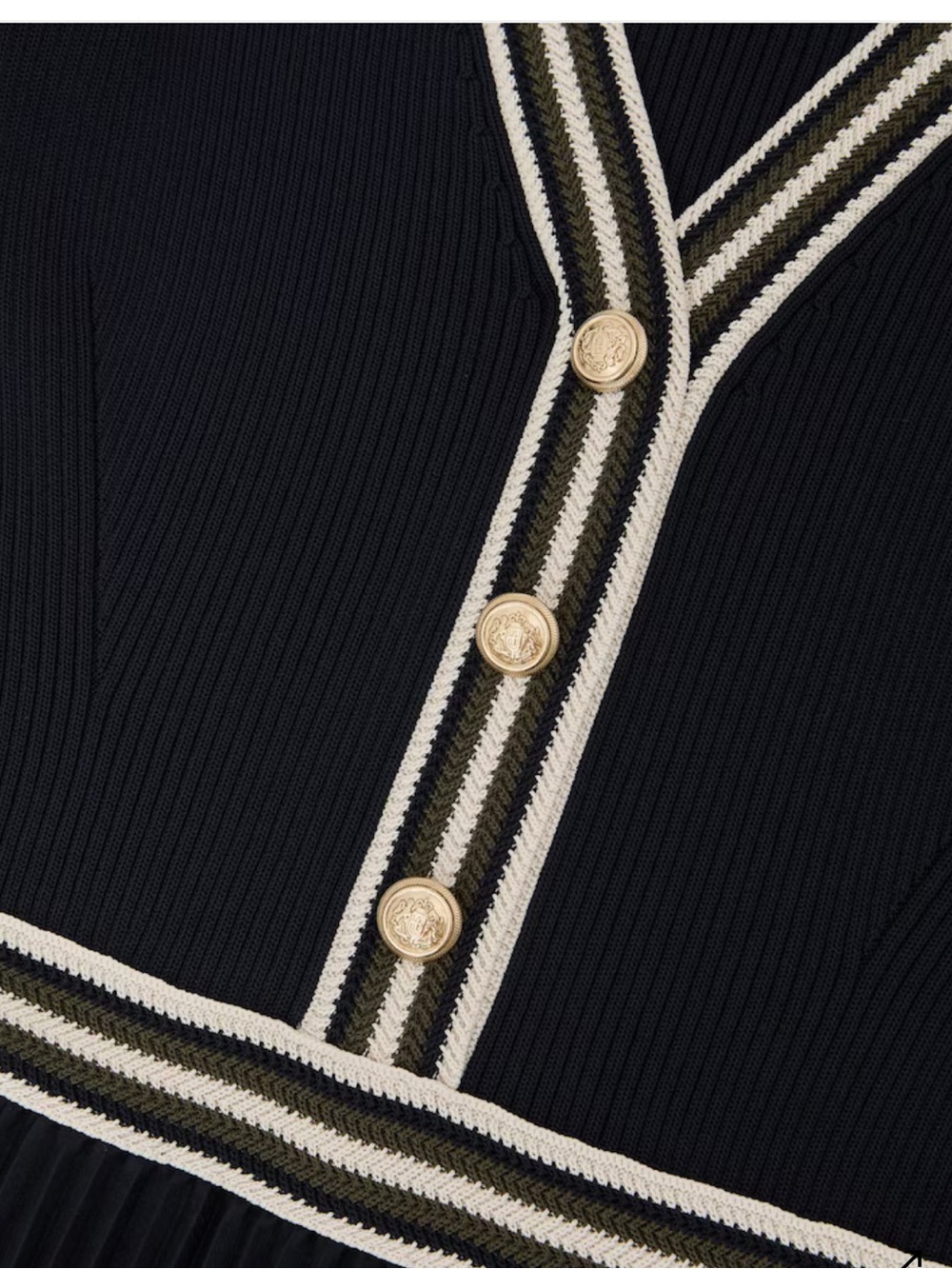 Reiss Gaia navy V-Neck Pleated Long-Sleeve Midi Dress - Picture 5 of 10